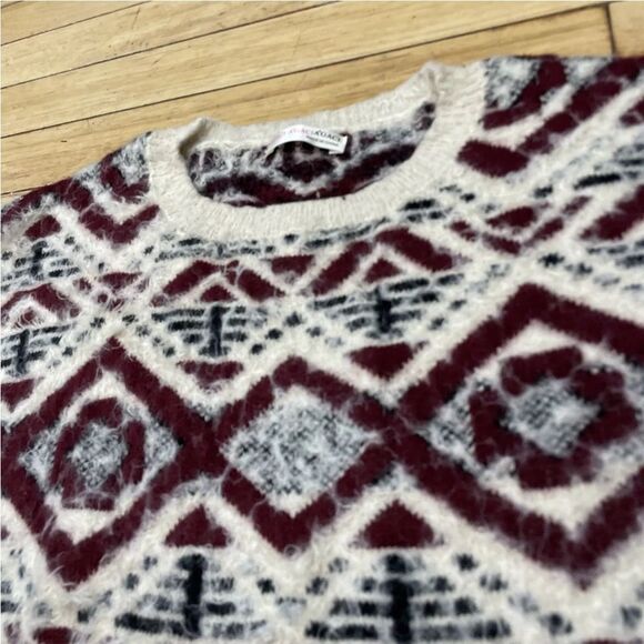 A'GACI MOHAIR Sweater Women M Red Beige Tribal Aztec Geometric Fuzzy Pullover M - Picture 2 of 16